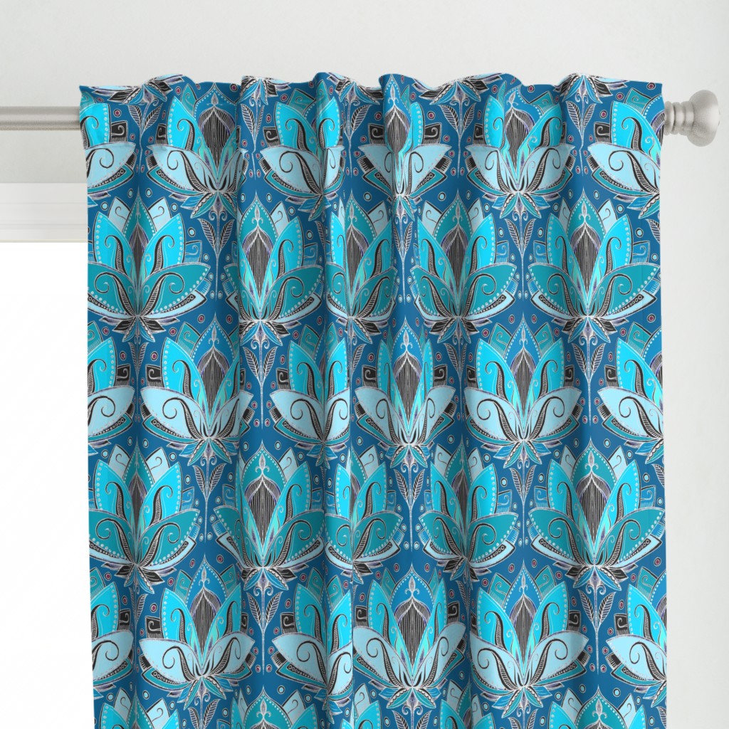 Art Deco Lotus Rising in Teal, Turquoise & Black