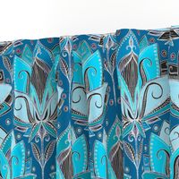 Art Deco Lotus Rising in Teal, Turquoise & Black