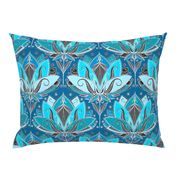 Art Deco Lotus Rising in Teal, Turquoise & Black