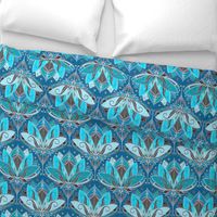 Art Deco Lotus Rising in Teal, Turquoise & Black