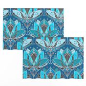 Art Deco Lotus Rising in Teal, Turquoise & Black