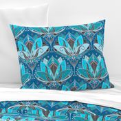 Art Deco Lotus Rising in Teal, Turquoise & Black