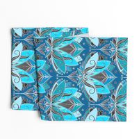 Art Deco Lotus Rising in Teal, Turquoise & Black