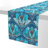 Art Deco Lotus Rising in Teal, Turquoise & Black