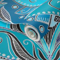 Art Deco Lotus Rising in Teal, Turquoise & Black