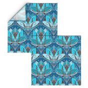 Art Deco Lotus Rising in Teal, Turquoise & Black