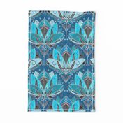 Art Deco Lotus Rising in Teal, Turquoise & Black