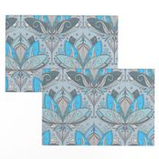 Art Deco Lotus Rising in Turquoise & Sage Green