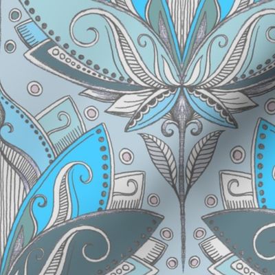 Art Deco Lotus Rising in Turquoise & Sage Green