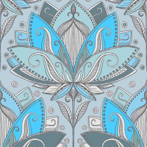 Art Deco Lotus Rising in Turquoise & Sage Green