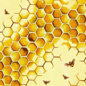 Honeycomb Watercolor Bees - Honey