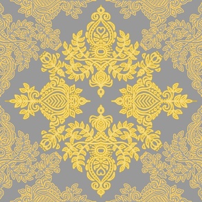 Golden Folk - a yellow & grey folk art inspired pattern