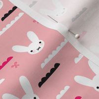 Cute pink sky love bunny in white illustration girls fabric for kids