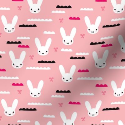 Cute pink sky love bunny in white illustration girls fabric for kids