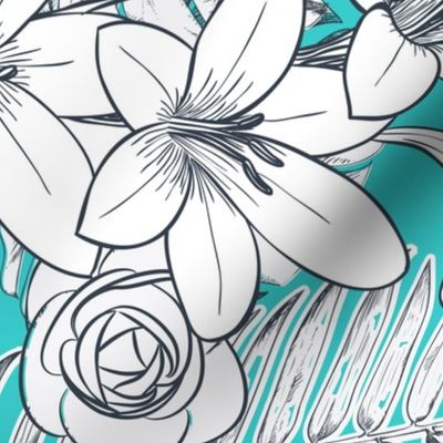 Mother's Day Teal Floral Border Print