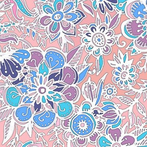 Spring Fancy Floral - peach, purple, blue, white