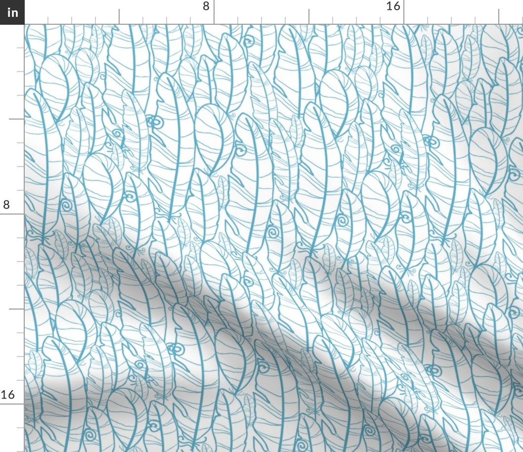 Blue drawn feathers seamless pattern