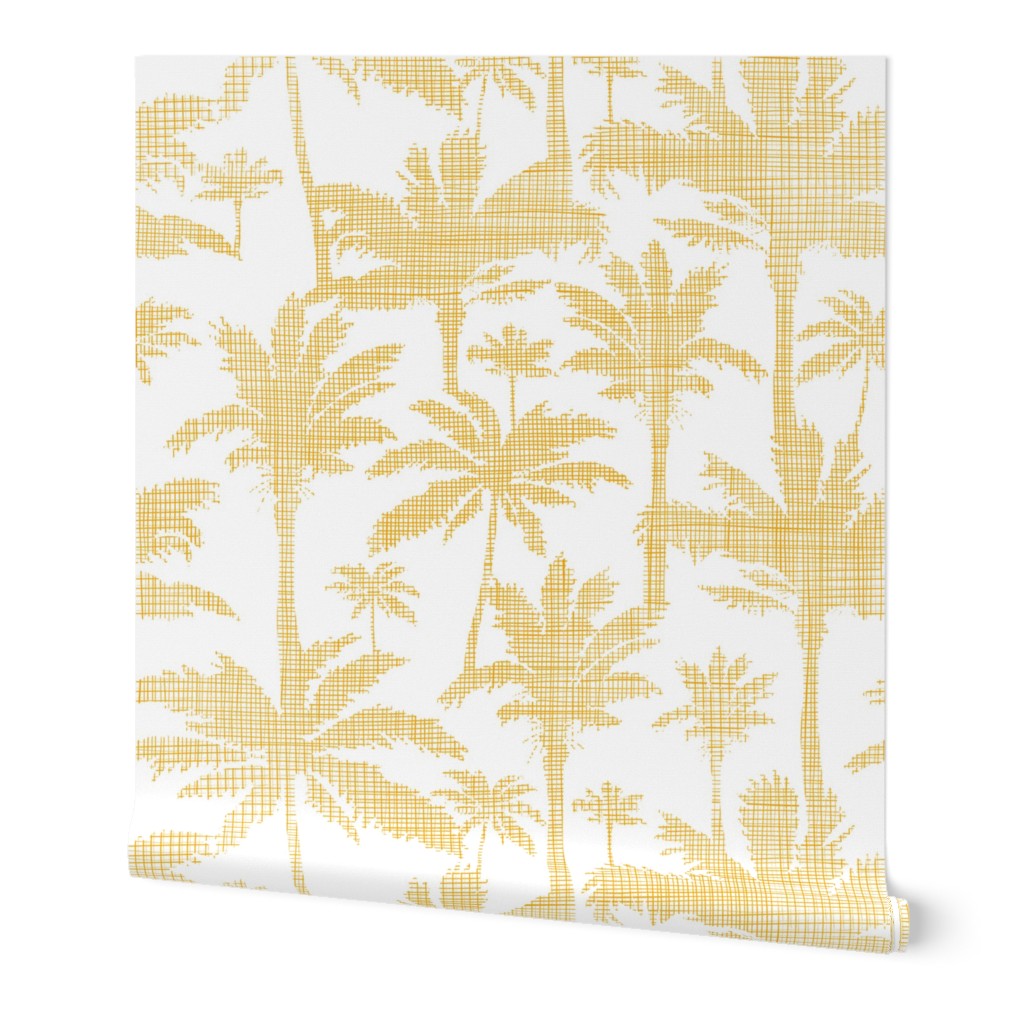 Palm trees golden textile seamless pattern