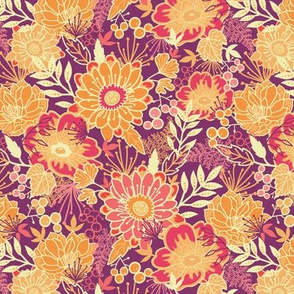 Fall flowers and leaves seamless pattern