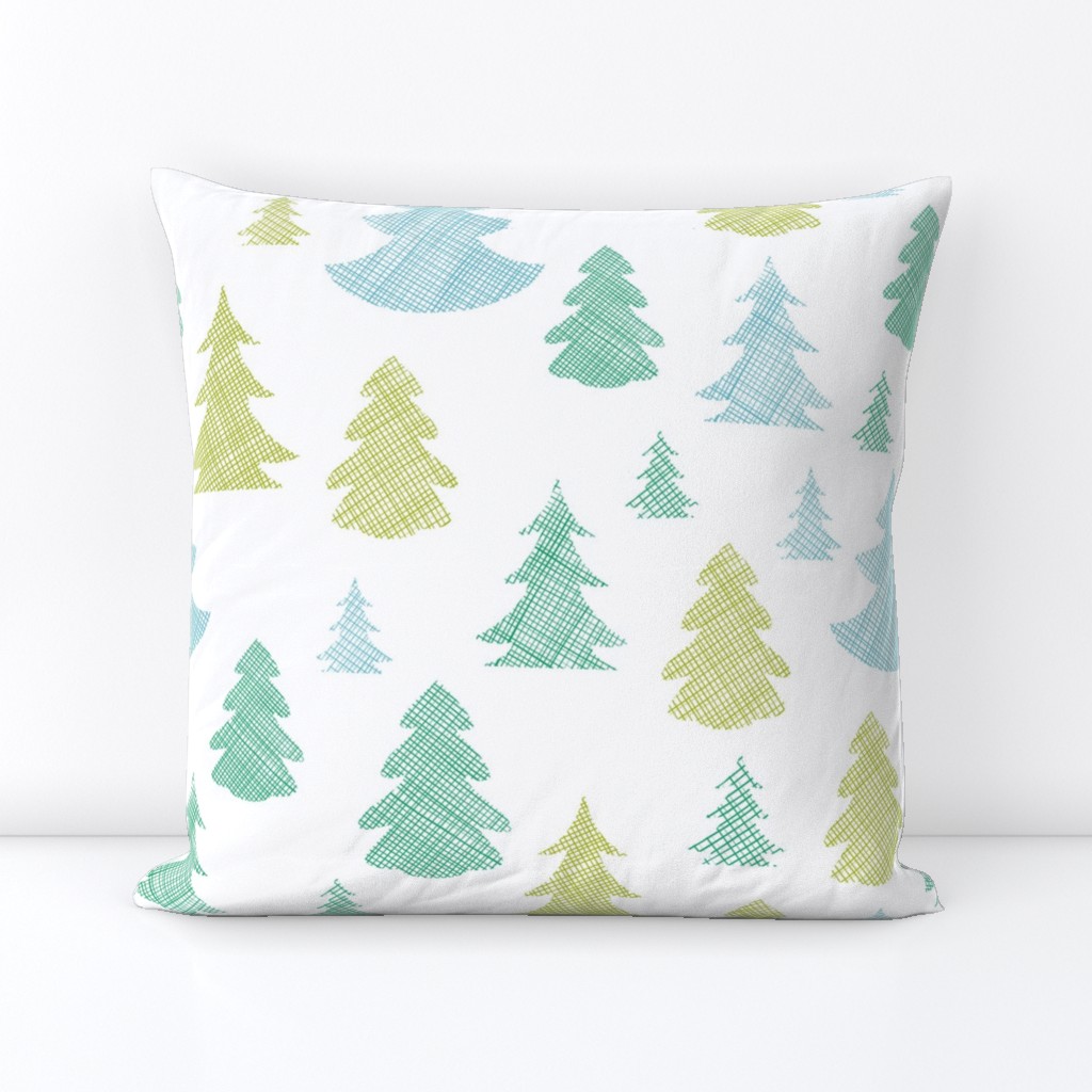 Green blue Christmas trees silhouettes textile seamless pattern