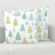 Green blue Christmas trees silhouettes textile seamless pattern