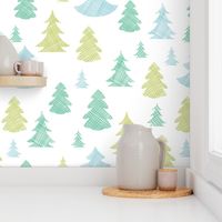 Green blue Christmas trees silhouettes textile seamless pattern