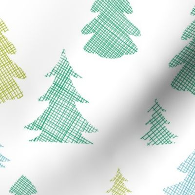 Green blue Christmas trees silhouettes textile seamless pattern