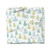 Green blue Christmas trees silhouettes textile seamless pattern