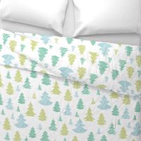 Green blue Christmas trees silhouettes textile seamless pattern