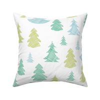 Green blue Christmas trees silhouettes textile seamless pattern