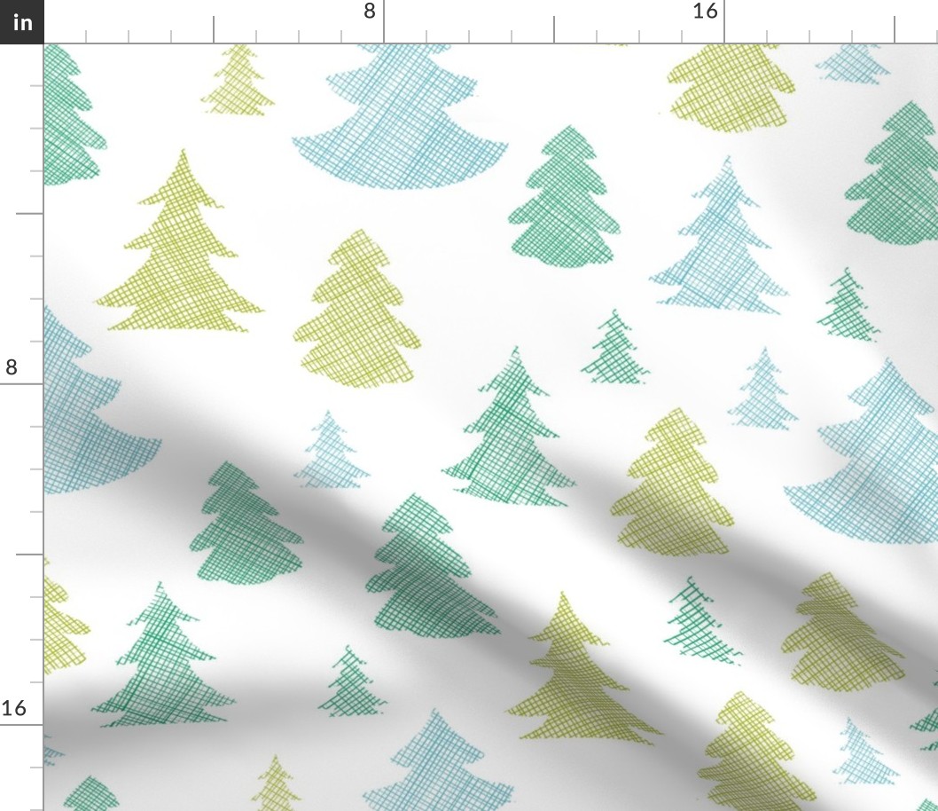 Green blue Christmas trees silhouettes textile seamless pattern