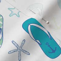 Nautical flip flops blue and green seamless pattern