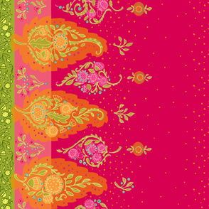 Yasmeen Floral Paisley Border_Hot  Pink