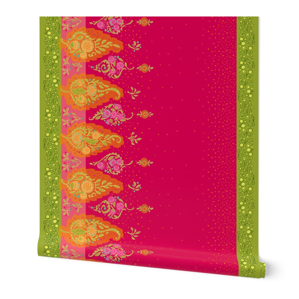 Yasmeen Floral Paisley Border_Hot Pink_56wide