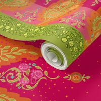 Yasmeen Floral Paisley Border_Hot Pink_56wide