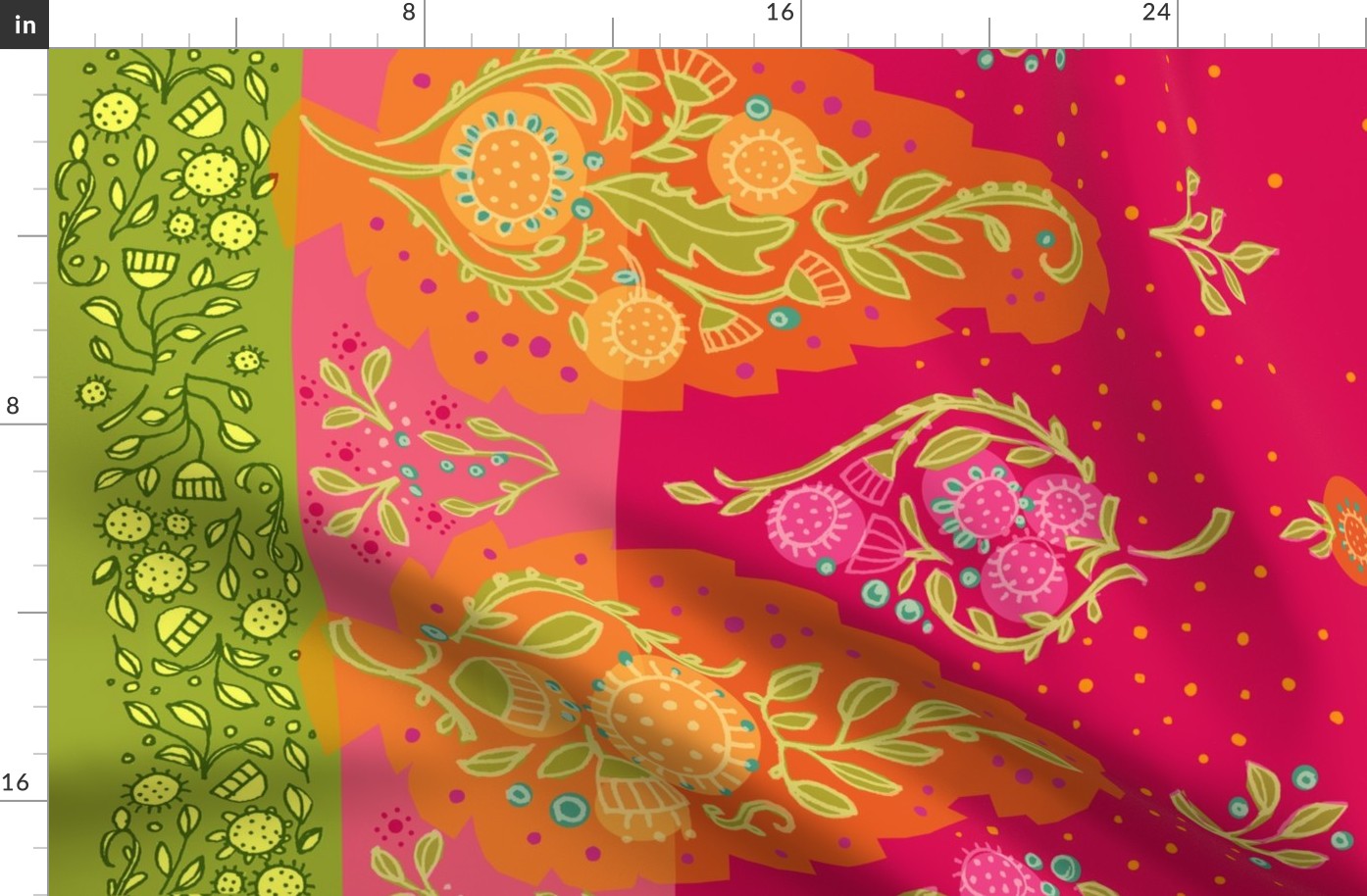 Yasmeen Floral Paisley Border_Hot Pink_56wide