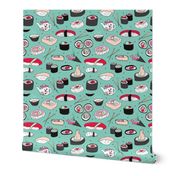 Violet Japanese cherry blossom doodle sushi dinner delicious food illustration pattern