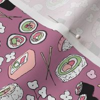 Violet Japanese cherry blossom doodle sushi dinner delicious food illustration pattern