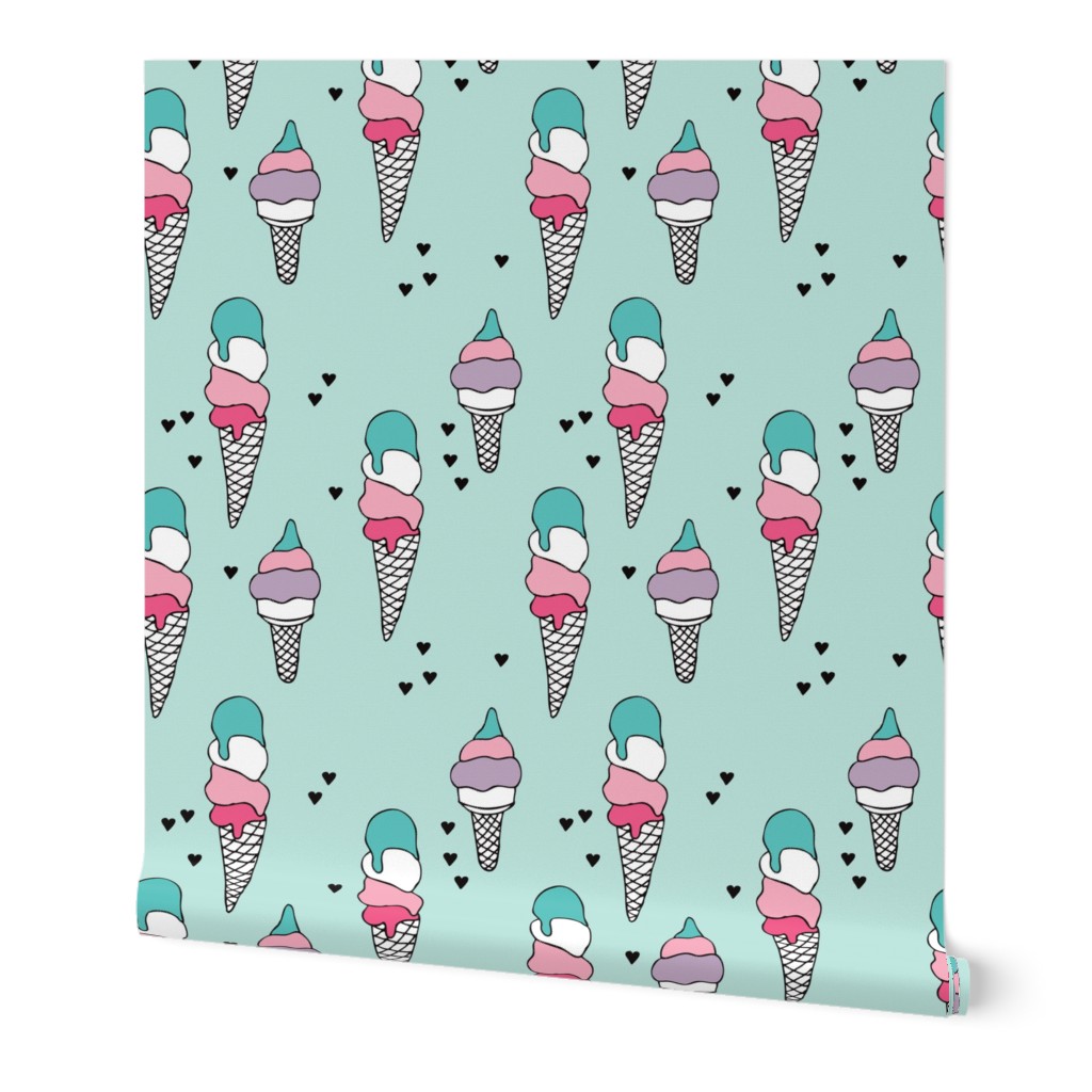 Hot summer colorful blue pink and violet ice cream cone popsicle summer design print for kids