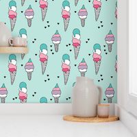 Hot summer colorful blue pink and violet ice cream cone popsicle summer design print for kids