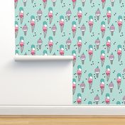 Hot summer colorful blue pink and violet ice cream cone popsicle summer design print for kids