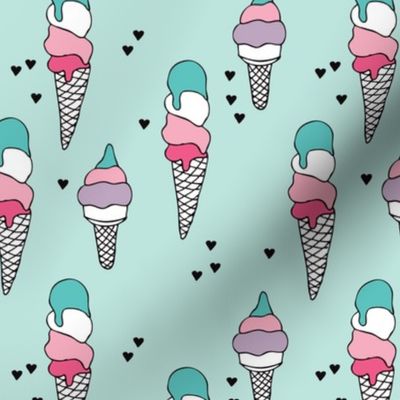 Hot summer colorful blue pink and violet ice cream cone popsicle summer design print for kids