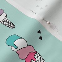 Hot summer colorful blue pink and violet ice cream cone popsicle summer design print for kids