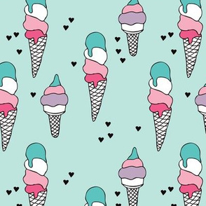 Hot summer colorful blue pink and violet ice cream cone popsicle summer design print for kids