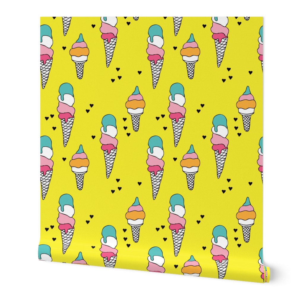 Hot summer yellow ice cream cone summer print for kids