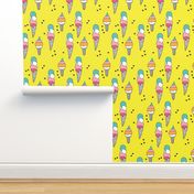 Hot summer yellow ice cream cone summer print for kids