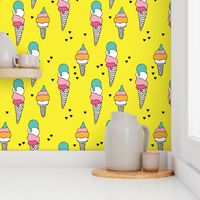 Hot summer yellow ice cream cone summer print for kids