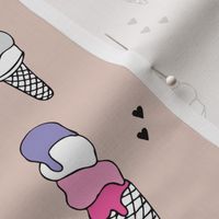 Hot summer colorful violet pink neutral ice cream cone popsicle summer design print for kids