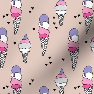 Hot summer colorful violet pink neutral ice cream cone popsicle summer design print for kids