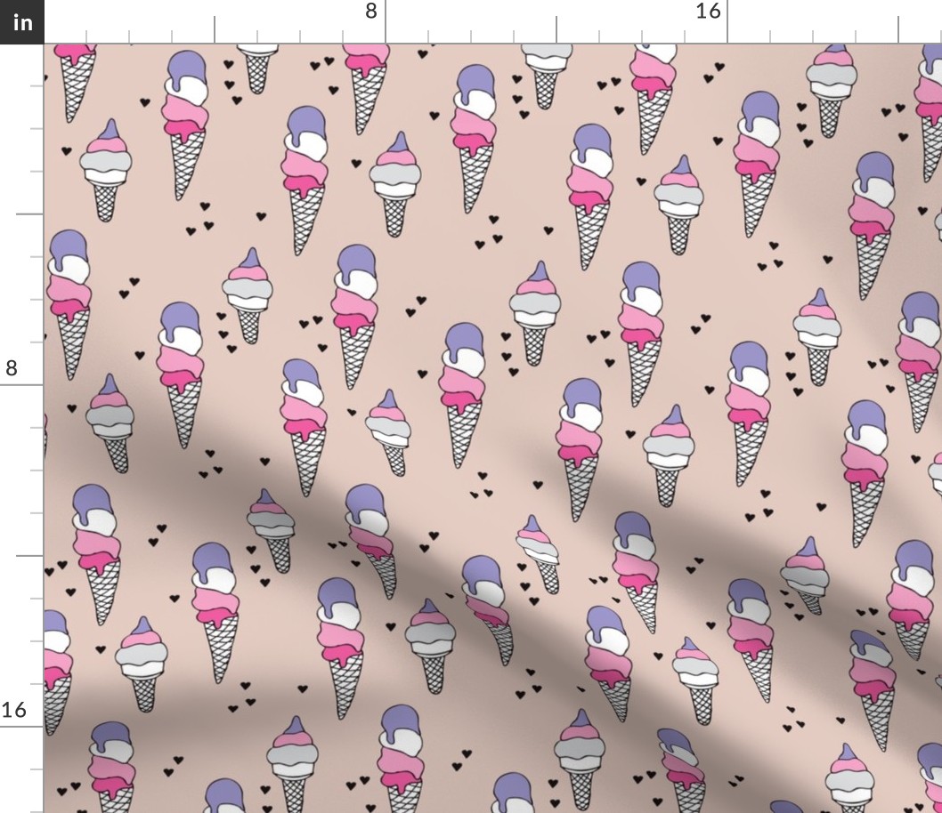 Hot summer colorful violet pink neutral ice cream cone popsicle summer design print for kids